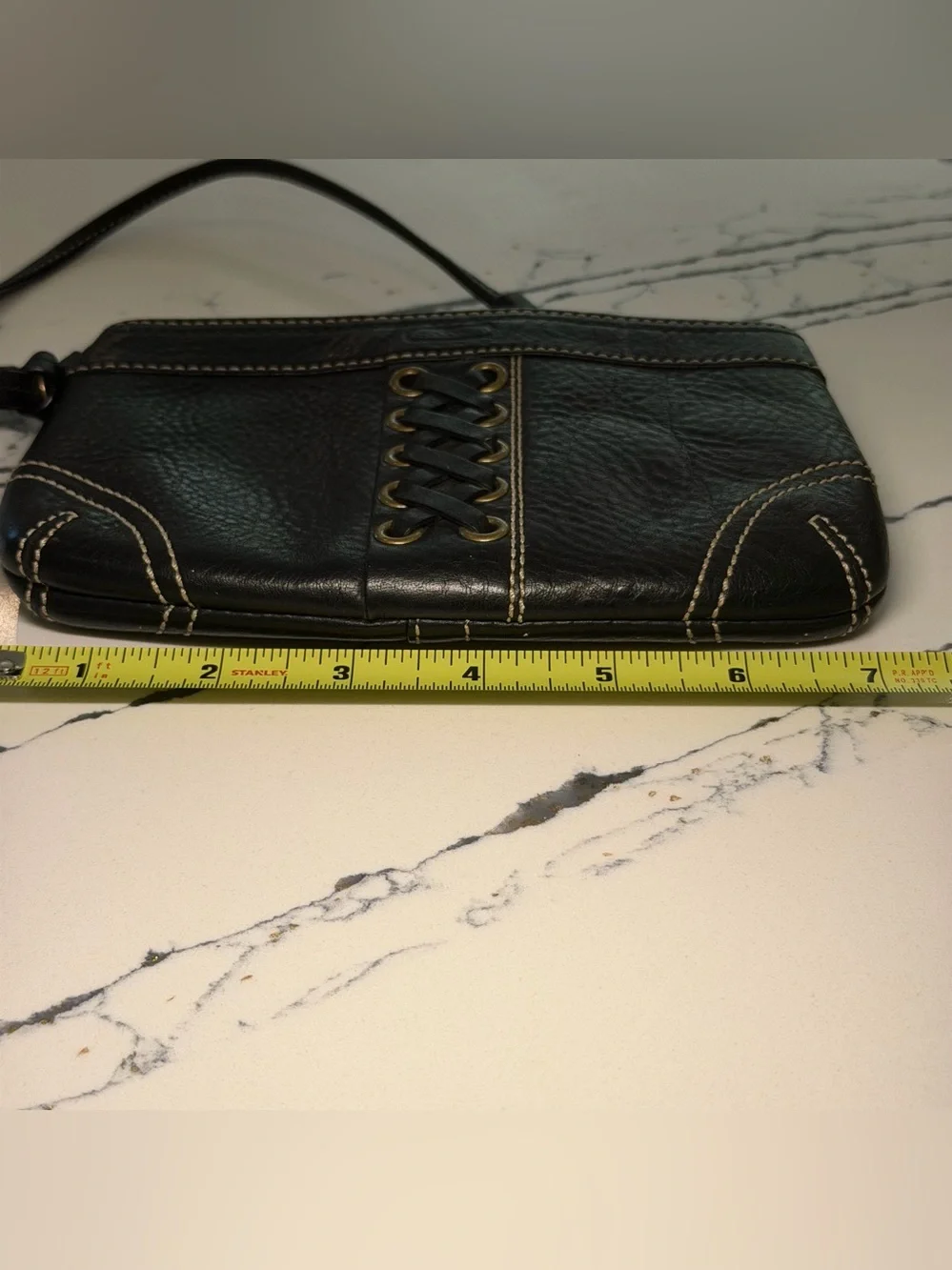 Coach Black Leather Wristlet with Brass Eyelet Lace Detail - Picture 11 of 16